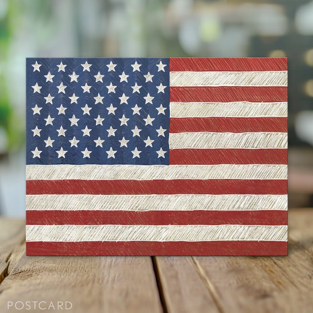 Carte Postale Drapeau artistique américain - Art esquissé à la m (Custom Personalized Photo Collage Postcard)