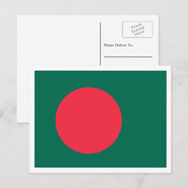 Carte Postale Drapeau bangladais, Drapeau du Bangladesh (Devant / Derrière)