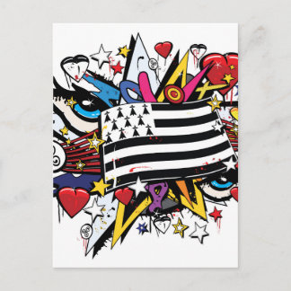 Carte Postale Drapeau Bretagne Breizh graffiti Breton graff
