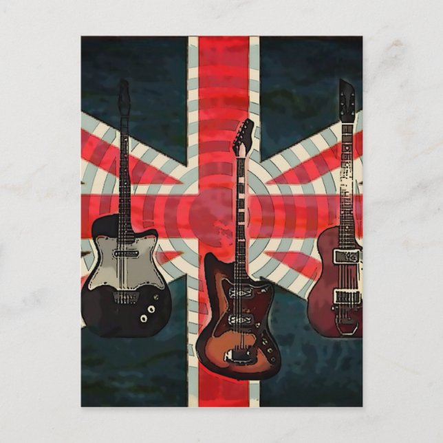 Carte Postale Drapeau britannique Union Jack Rock Roll Guitare é (Devant)