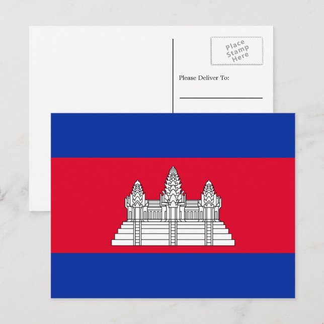 Carte Postale Drapeau cambodgien, Drapeau du Cambodge (Devant / Derrière)