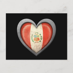 Carte Postale Drapeau cardiaque péruvien avec effet métallique
