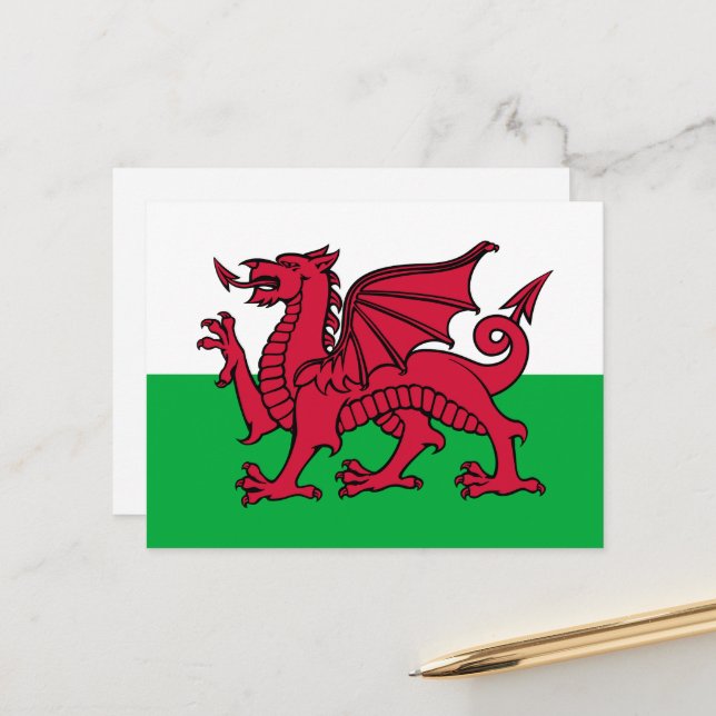 Carte Postale Drapeau celtique du Dragon rouge du Pays de Galles (Devant/Arrière en situation)