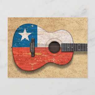Carte Postale Drapeau chilien vieilli et porté Guitare acoustiqu