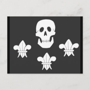 CARTE POSTALE DRAPEAU CRÂNE JOLLY ROGER ET TROIS LILIS
