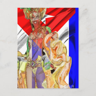 CARTE POSTALE DRAPEAU CUBAN RUMBERA