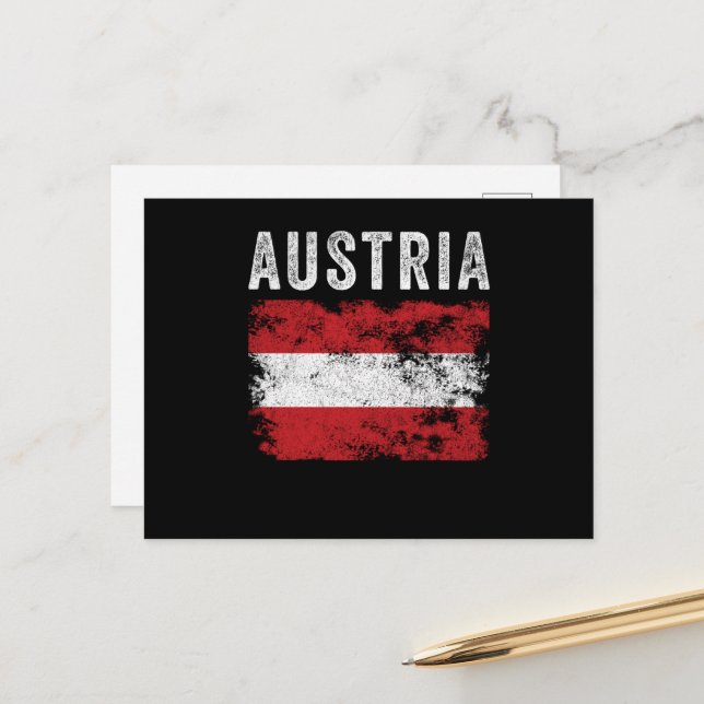 Carte Postale Drapeau d'Autriche en détresse - Drapeau d'Autrich (Devant/Arrière en situation)