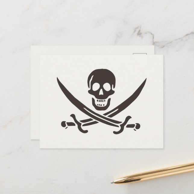 Carte Postale Drapeau de crâne obsidien Drapeau de pirate Calico (Devant/Arrière en situation)