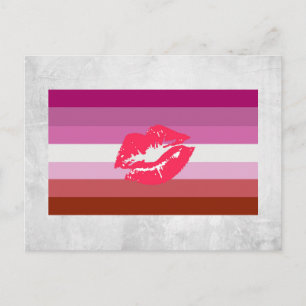 Carte Postale Drapeau de fierté lesbienne au rouge à lèvres