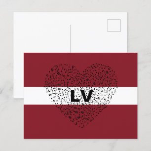 Carte Postale Drapeau de Lettonie patriotique au coeur musical