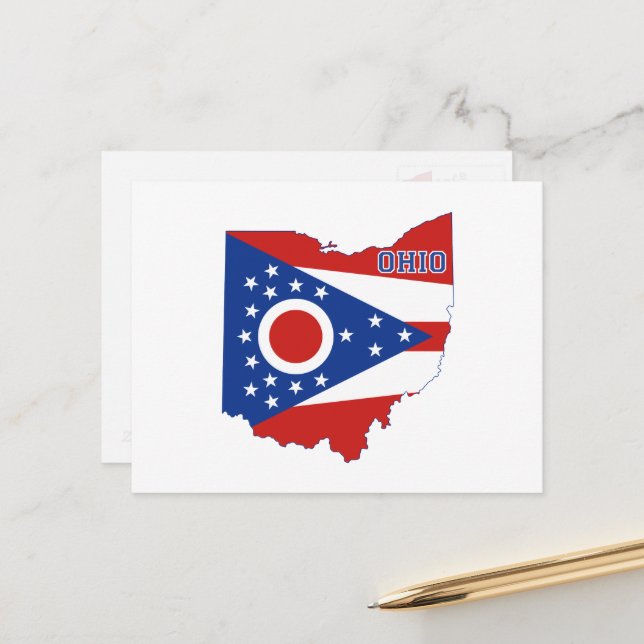 Carte Postale Drapeau de l'Ohio en forme d'état de l'Ohioan avec (Devant/Arrière en situation)
