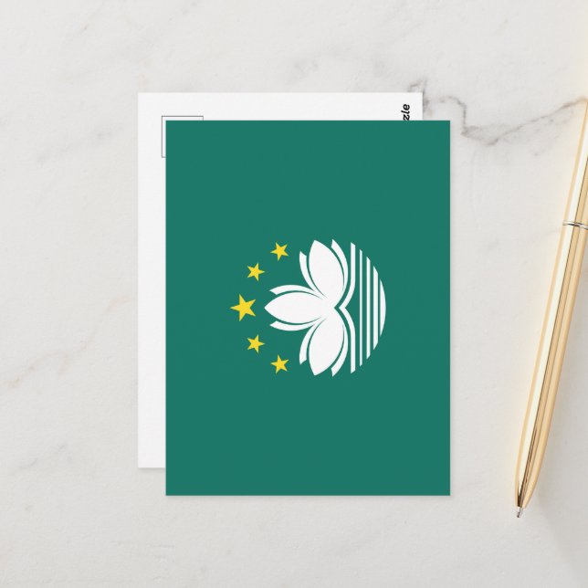 Carte Postale Drapeau de Macao (Devant/Arrière en situation)
