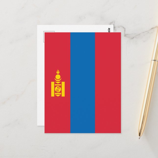 Carte Postale Drapeau de Mongolie (Devant/Arrière en situation)