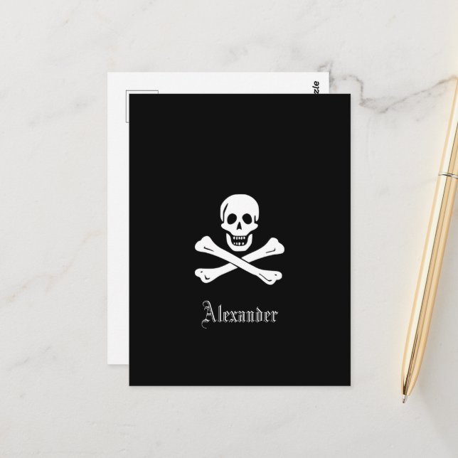 Carte Postale Drapeau de pirate personnalisé Crâne et os croisés (Devant/Arrière en situation)