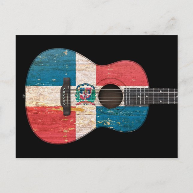 Carte Postale Drapeau de République Dominicaine Guitare acoustiq (Devant)