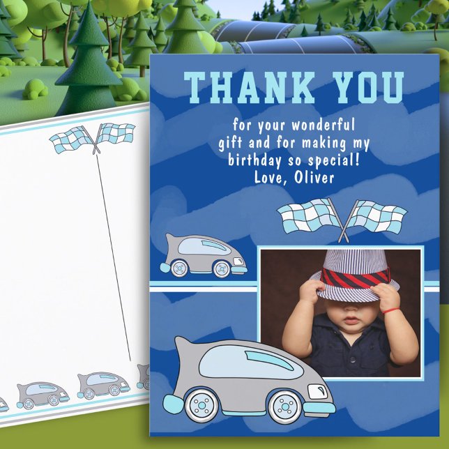 Carte Postale Drapeau de voiture de course photo Merci d'anniver (Créateur téléchargé)