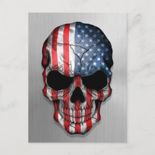 Carte Postale Drapeau des États-Unis sur un crâne en acier