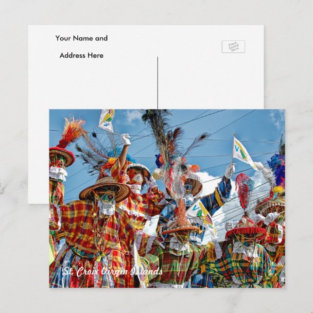 Carte Postale Drapeau des îles Vierges américaines Mocko Jumbies (Devant / Derrière)