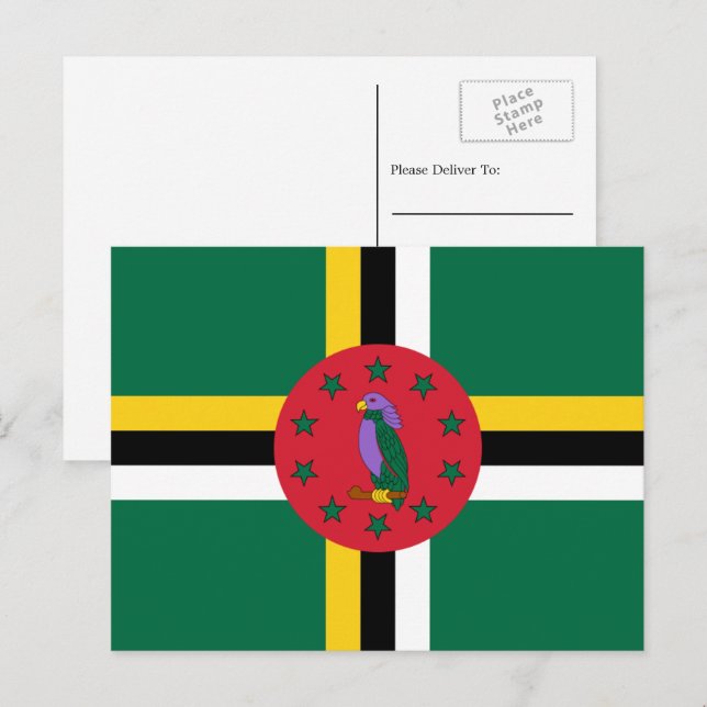 Carte Postale Drapeau dominicain, Drapeau de la Dominique (Devant / Derrière)