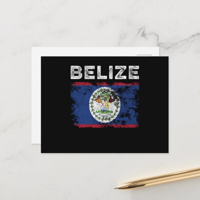 Carte Postale Drapeau du Belize en détresse - Drapeau du Belize (Devant/Arrière en situation)