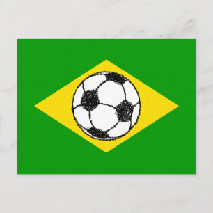 Carte Postale Drapeau du Brésil Croquis football