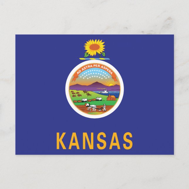 Carte Postale Drapeau du Kansas Tournesol Sceau & Ad Astra Souve (Devant)