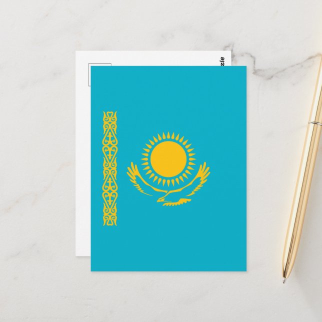 Carte Postale Drapeau du Kazakhstan (Devant/Arrière en situation)