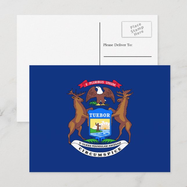 Carte Postale Drapeau du Michigan, Drapeau du Michigan (Devant / Derrière)