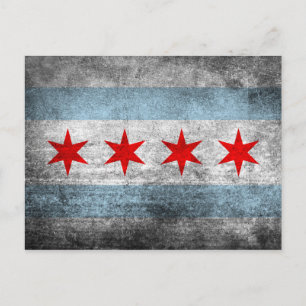 Carte Postale Drapeau en détresse rétro de Chicago