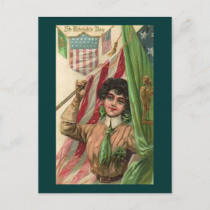 Carte Postale Drapeau et dame de la fête vintage St. Patrick