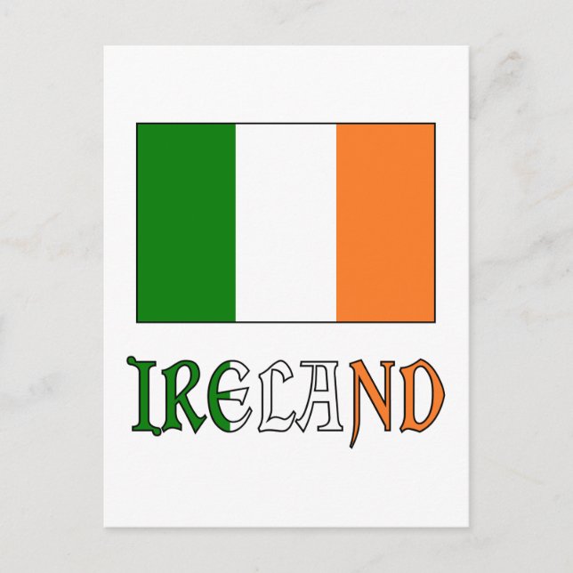 Carte Postale drapeau et mot d'Irlande (Devant)