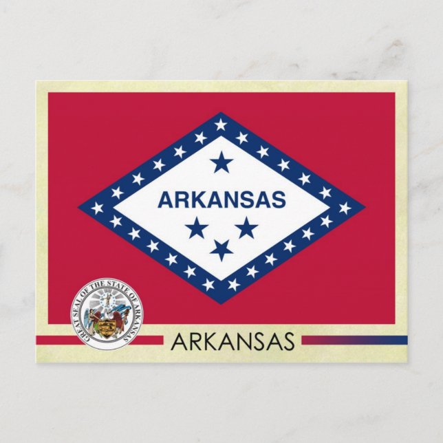 Carte Postale Drapeau et sceau de l'État de l'Arkansas (Devant)