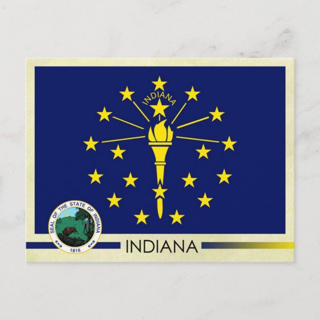Carte Postale Drapeau et sceau de l'état de l'Indiana (Devant)