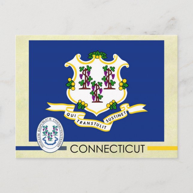 Carte Postale Drapeau et sceau de l'état du Connecticut (Devant)