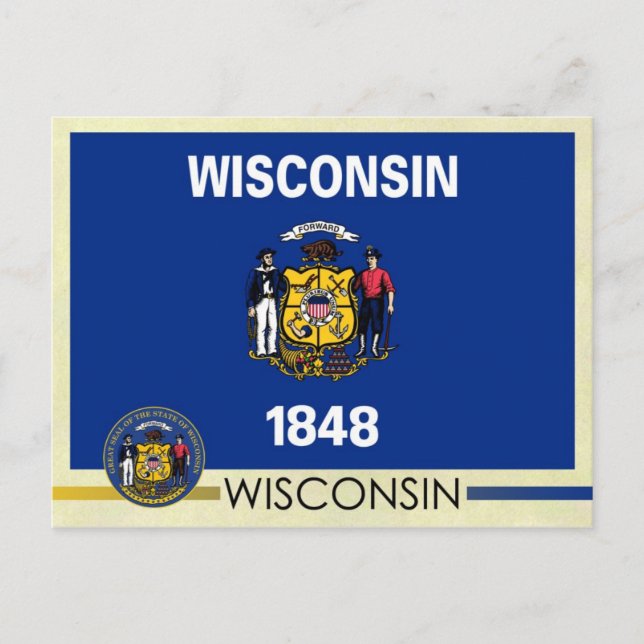 Carte Postale Drapeau et sceau de l'État du Wisconsin (Devant)