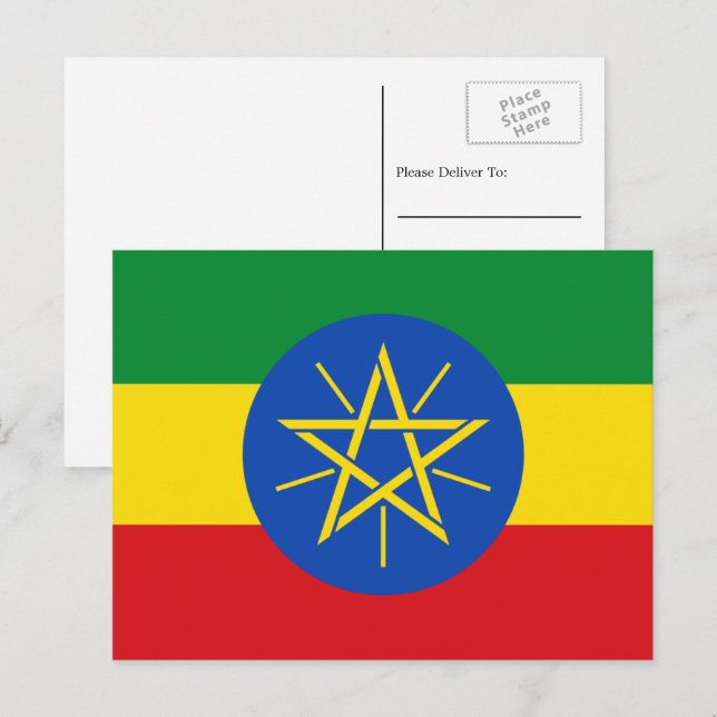 Carte Postale Drapeau éthiopien, Drapeau de l'Éthiopie (Devant / Derrière)