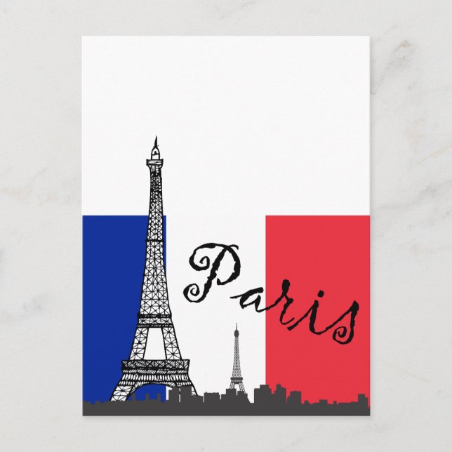 Carte Postale Drapeau français et Tour Eiffel (Devant)