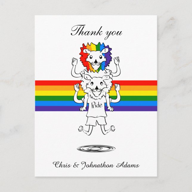 Carte Postale Drapeau gay pride Drôle Drôle Lions Mariage Merci (Devant)