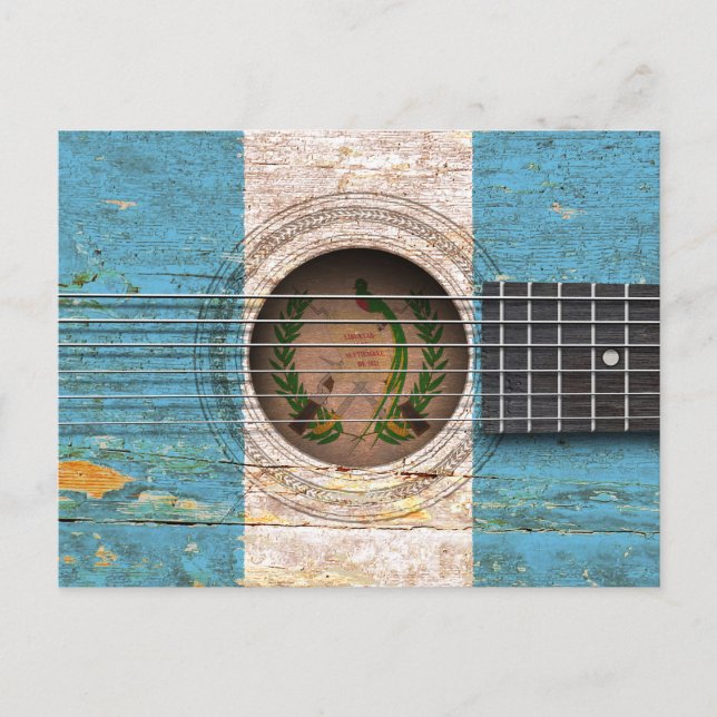Carte Postale Drapeau guatémaltèque sur la vieille guitare acous (Devant)