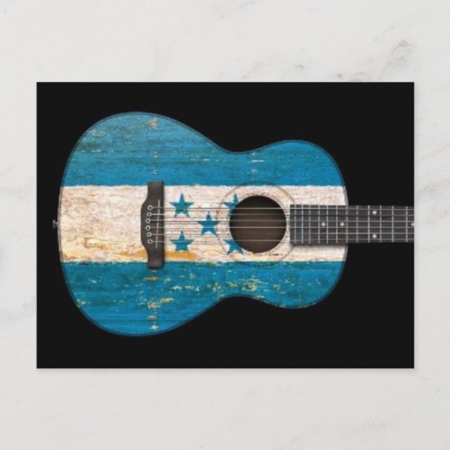 Carte Postale Drapeau Honduras vieilli et usé Guitare acoustique (Devant)