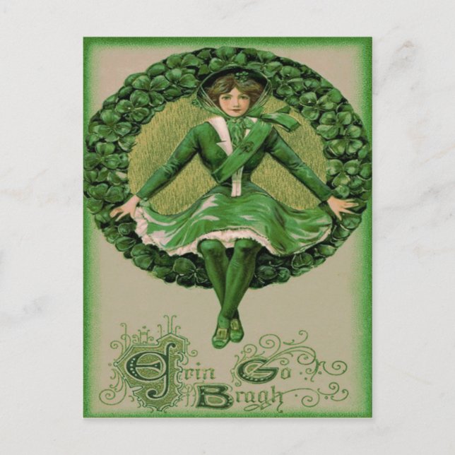 Carte Postale Drapeau irlandais-américain harpe d'Erin Shamrock (Devant)