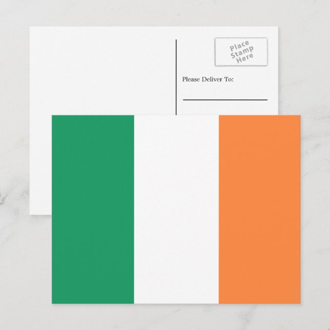 Carte Postale Drapeau irlandais, Drapeau de la République d'Irla (Devant / Derrière)