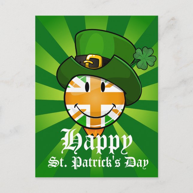 Carte Postale Drapeau irlandais Union Jack heureux dans un chape (Devant)