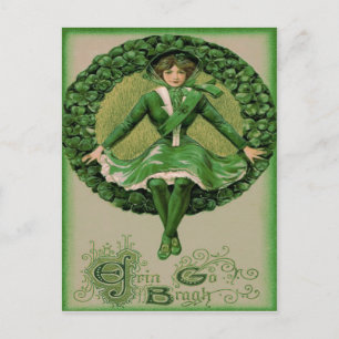 Carte Postale Drapeau irlando-américain Harpe d'Érin Shamrock