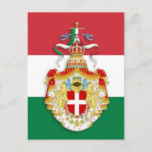 Carte Postale Drapeau italien avec insigne du Royaume d'Italie