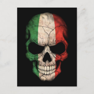 Carte Postale Drapeau italien crâne sur noir