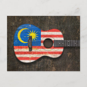Carte Postale Drapeau malaisien rayé et usé Guitare acoustique