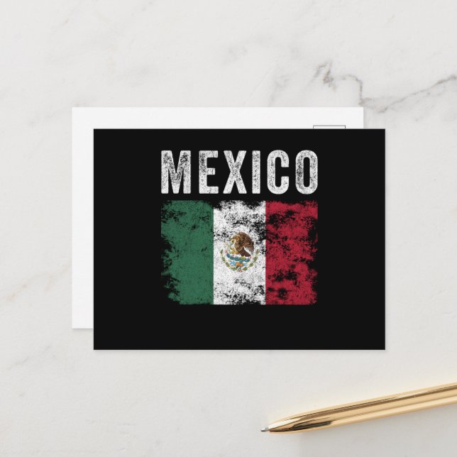 Carte Postale Drapeau mexicain en détresse - Drapeau mexicain (Devant/Arrière en situation)
