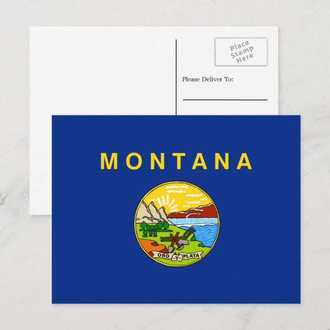 Carte Postale Drapeau Montanais, Drapeau du Montana (Devant / Derrière)
