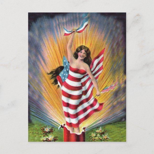Carte Postale Drapeau Patriotique Miss Liberty USA (Devant)